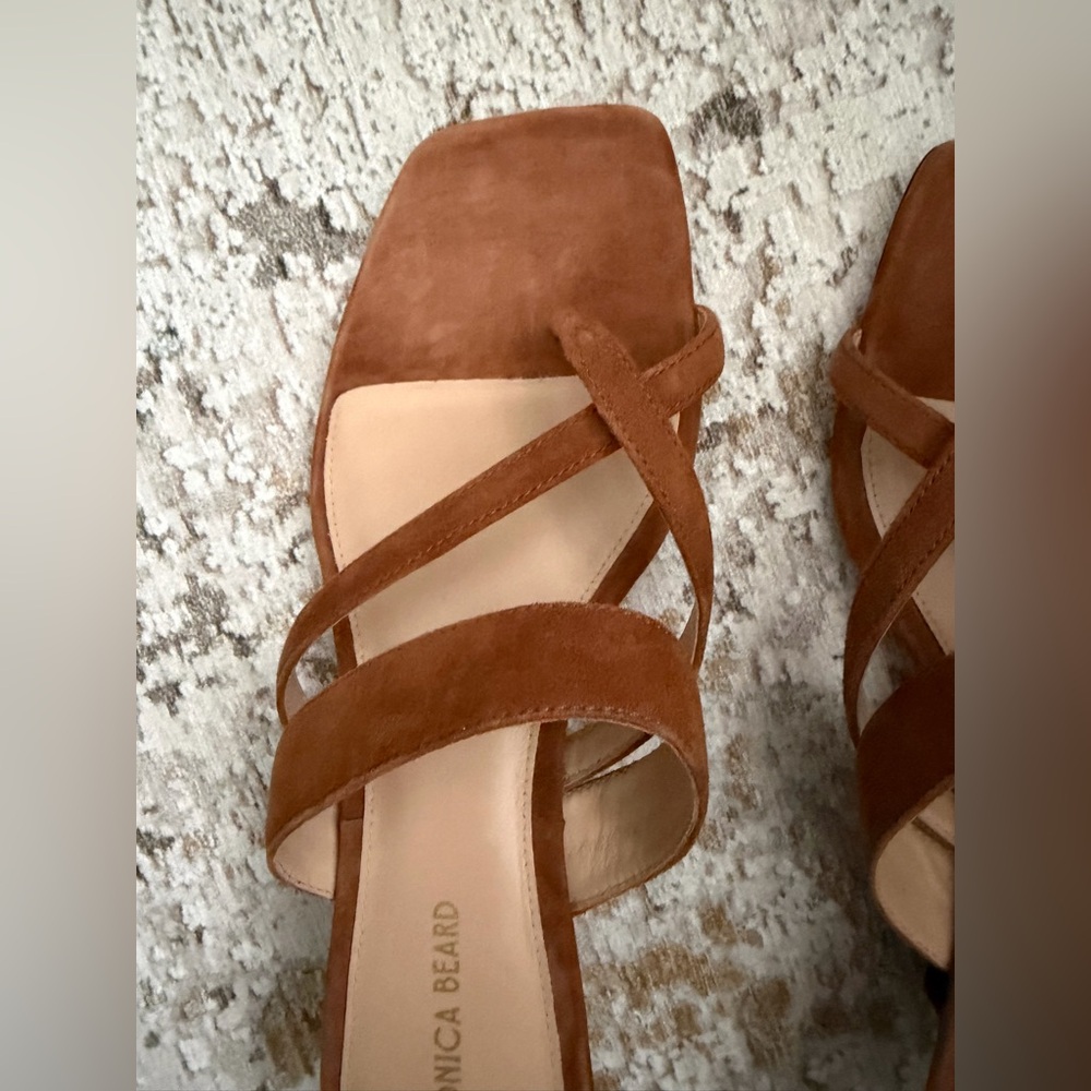 Veronica Beard Brown Suede Kitten Heal Strappy Sandals - Picture 3 of 10